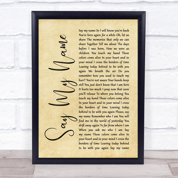 Within Temptation Say My Name Rustic Script Song Lyric Wall Art Print