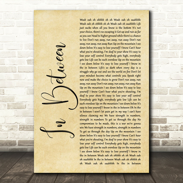 Beartooth In Between Rustic Script Song Lyric Wall Art Print