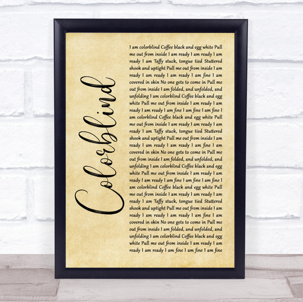 Counting Crows Colorblind Rustic Script Song Lyric Wall Art Print