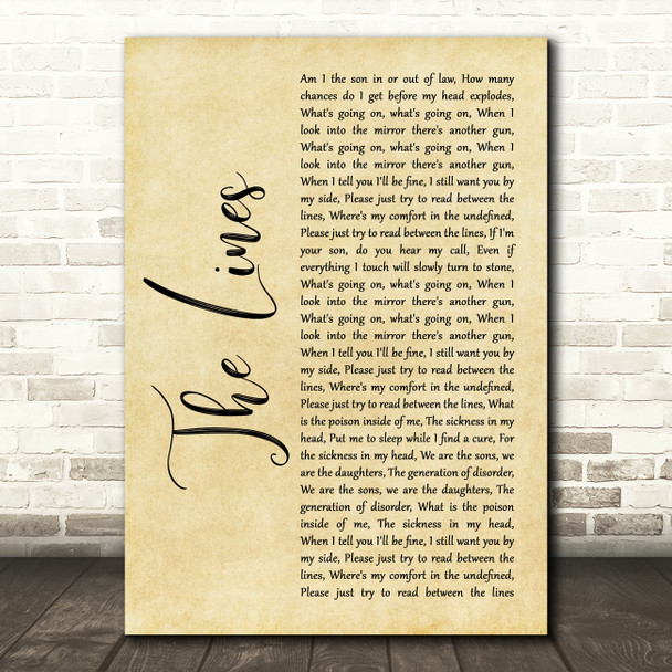 Beartooth The Lines Rustic Script Song Lyric Wall Art Print