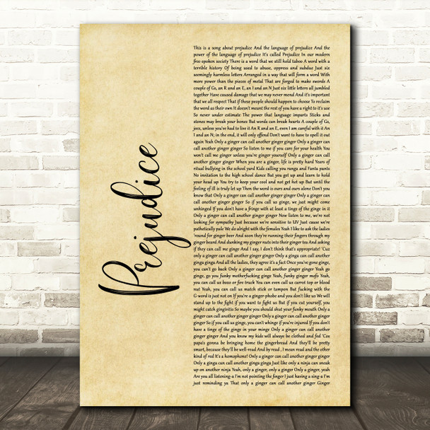 Tim Minchin Prejudice Rustic Script Song Lyric Wall Art Print