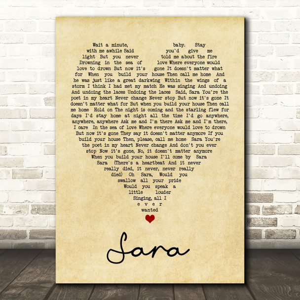 Sara Fleetwood Mac Vintage Heart Quote Song Lyric Print