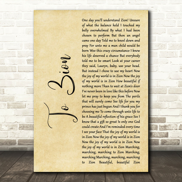 Lauryn Hill To Zion Rustic Script Song Lyric Wall Art Print