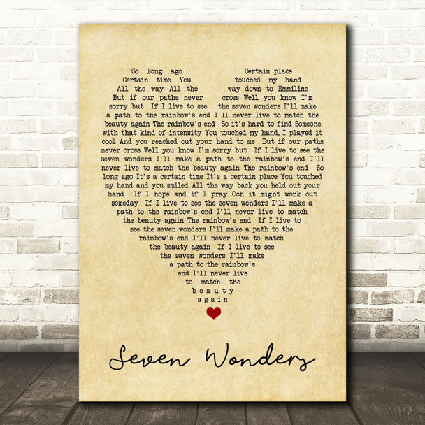 Seven Wonders Fleetwood Mac Vintage Heart Quote Song Lyric Print