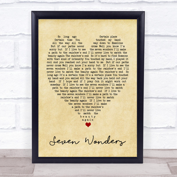 Seven Wonders Fleetwood Mac Vintage Heart Quote Song Lyric Print