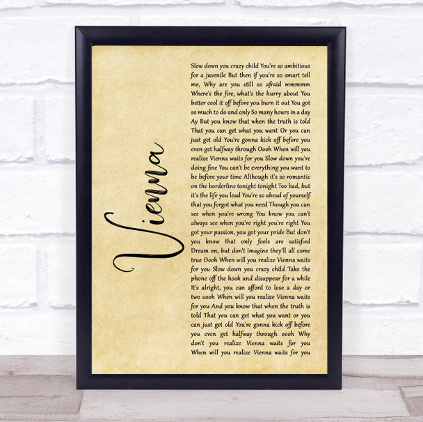 Billy Joel Vienna Rustic Script Song Lyric Wall Art Print