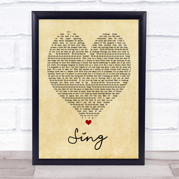 Sing Ed Sheeran Vintage Heart Quote Song Lyric Print