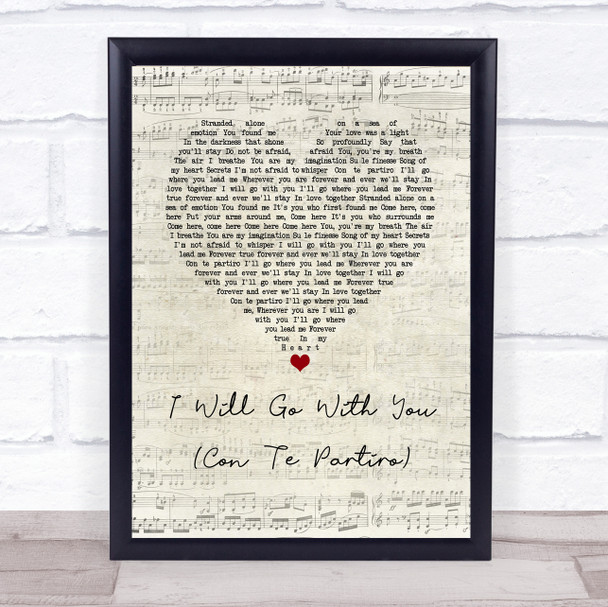 Donna Summer I Will Go With You (Con Te Partiro) Script Heart Song Lyric Wall Art Print