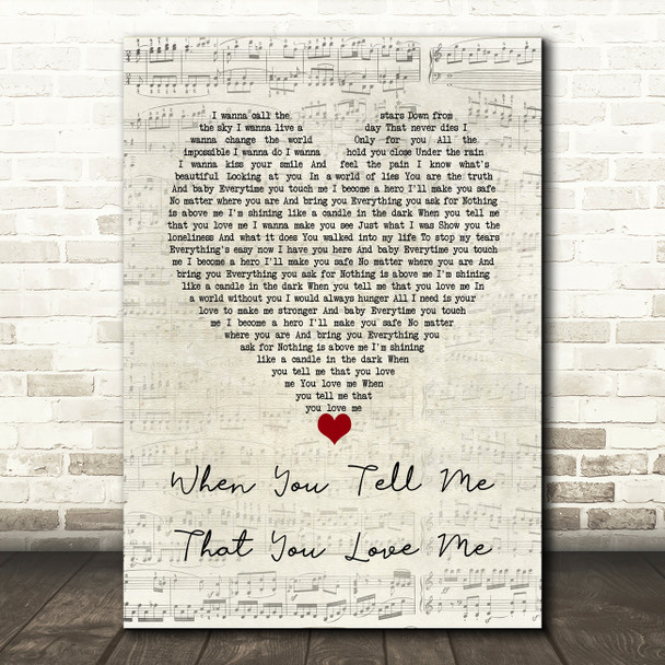 Diana Ross When You Tell Me That You Love Me Script Heart Song Lyric Wall Art Print