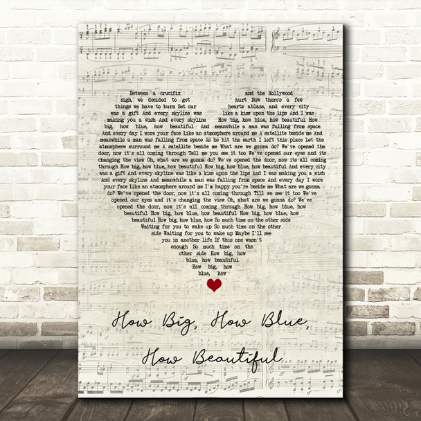 Florence + The Machine How Big, How Blue, How Beautiful Script Heart Song Lyric Wall Art Print