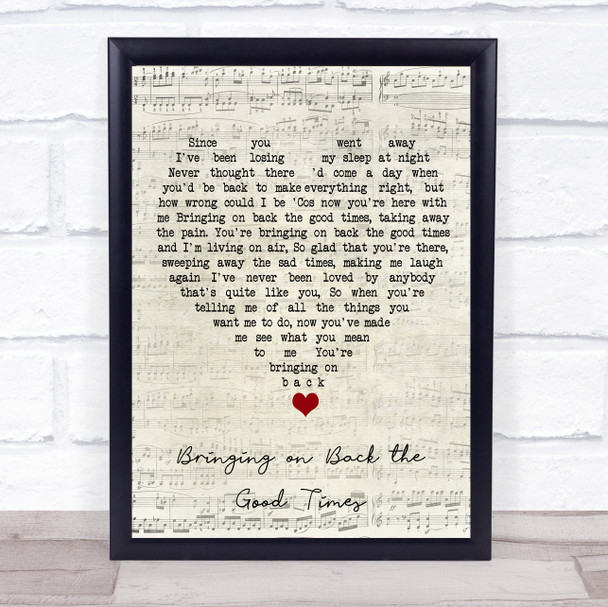 Love Affair Bringing on Back the Good Times Script Heart Song Lyric Wall Art Print