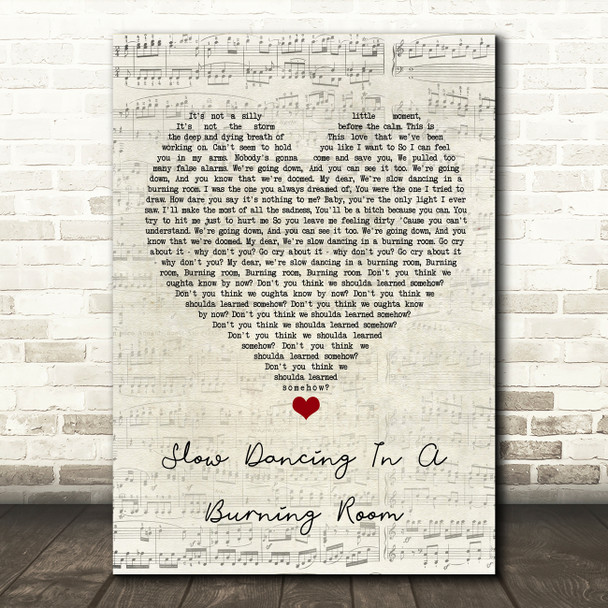 John Mayer Slow Dancing In A Burning Room Script Heart Song Lyric Wall Art Print