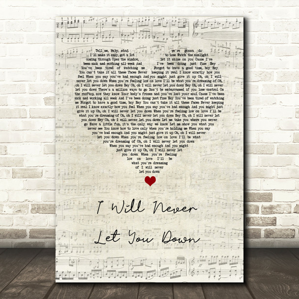 Rita Ora I Will Never Let You Down Script Heart Song Lyric Wall Art Print