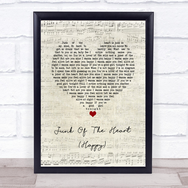 The Kooks Junk Of The Heart (Happy) Script Heart Song Lyric Wall Art Print
