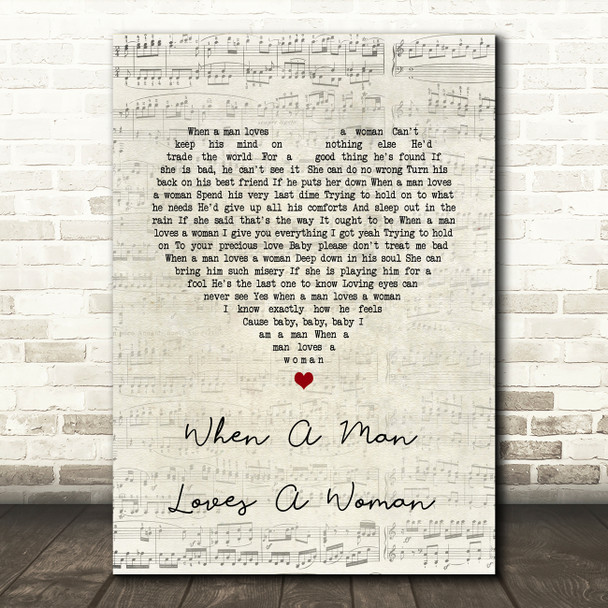 Michael Bolton When A Man Loves A Woman Script Heart Song Lyric Wall Art Print