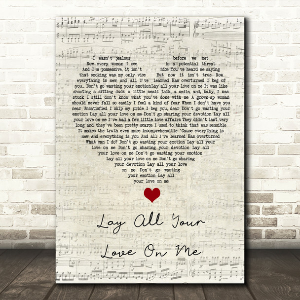 ABBA Lay All Your Love On Me Script Heart Song Lyric Wall Art Print