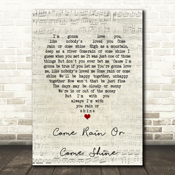 Ray Charles Come Rain Or Come Shine Script Heart Song Lyric Wall Art Print