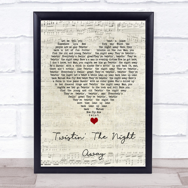 Sam Cooke Twistin' The Night Away Script Heart Song Lyric Wall Art Print