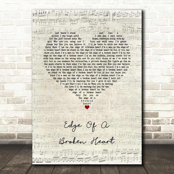 Bon Jovi Edge Of A Broken Heart Script Heart Song Lyric Wall Art Print