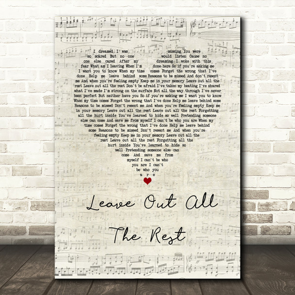 Linkin Park Leave Out All The Rest Script Heart Song Lyric Wall Art Print
