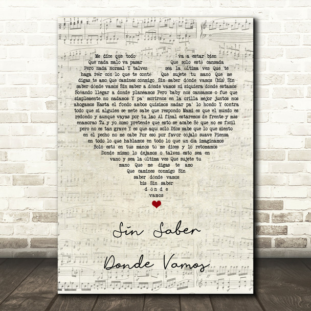 Darkiel Sin Saber Donde Vamos Script Heart Song Lyric Wall Art Print