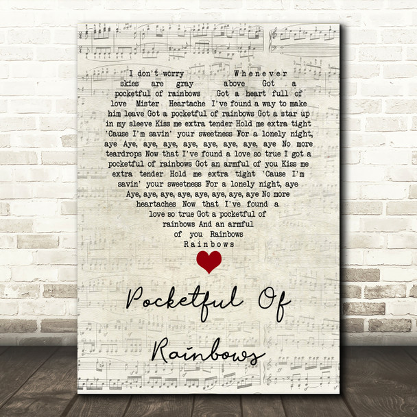 Elvis Presley Pocketful Of Rainbows Script Heart Song Lyric Wall Art Print