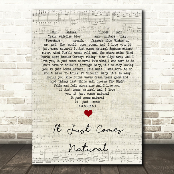 George Strait It Just Comes Natural Script Heart Song Lyric Wall Art Print