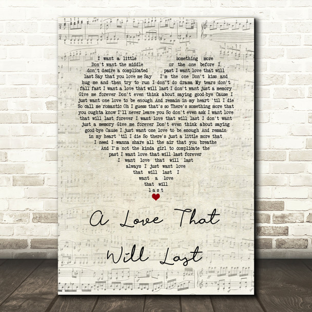 Renee Olstead A Love That Will Last Script Heart Song Lyric Wall Art Print