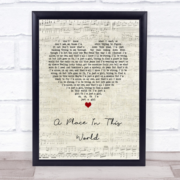 Taylor Swift A Place In This World Script Heart Song Lyric Wall Art Print