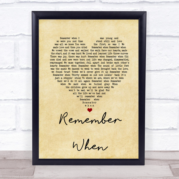 Alan Jackson Remember When Vintage Heart Song Lyric Quote Print