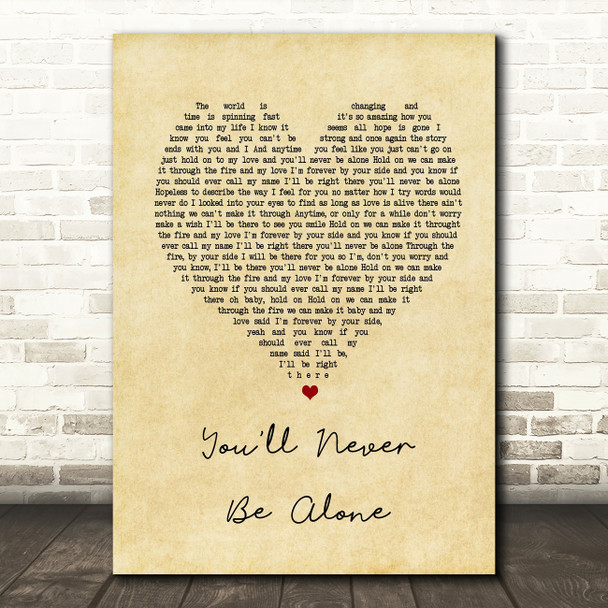Anastacia You'll Never Be Alone Vintage Heart Song Lyric Quote Print