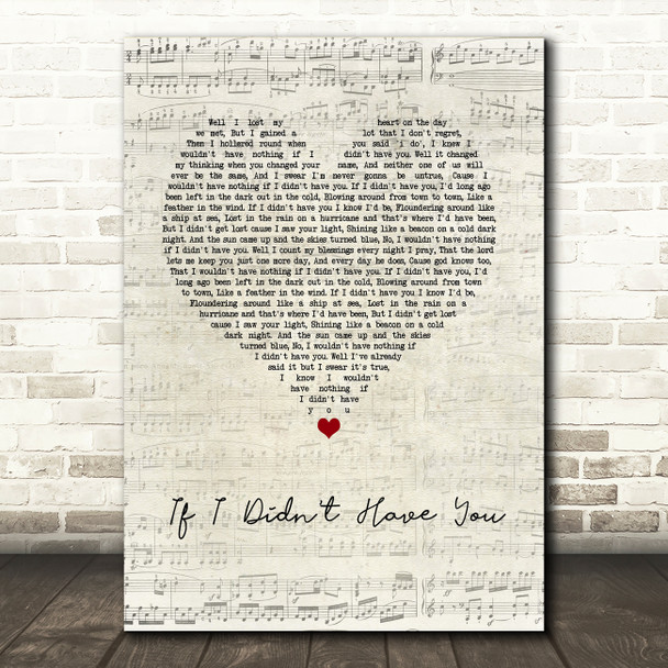 Randy Travis If I Didn't Have You Script Heart Song Lyric Wall Art Print