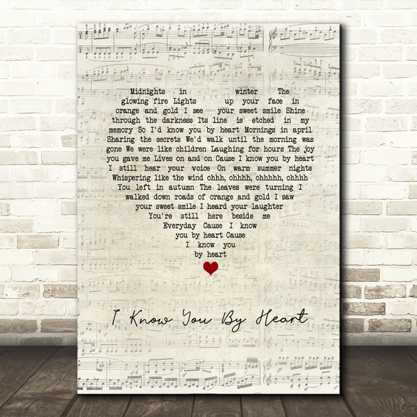 Eva Cassidy I Know You By Heart Script Heart Song Lyric Wall Art Print