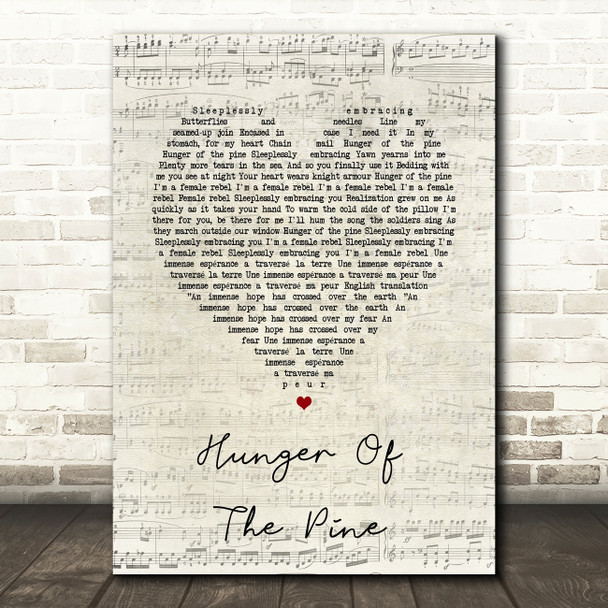 alt-J Hunger Of The Pine Script Heart Song Lyric Wall Art Print