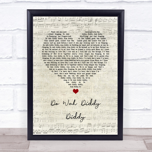 Manfred Mann Do Wah Diddy Diddy Script Heart Song Lyric Wall Art Print