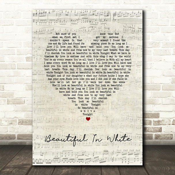 Shane Filan Beautiful In White Script Heart Song Lyric Wall Art Print