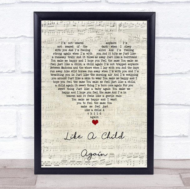 The Mission Like A Child Again Script Heart Song Lyric Wall Art Print