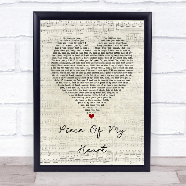 Janis Joplin Piece Of My Heart Script Heart Song Lyric Wall Art Print