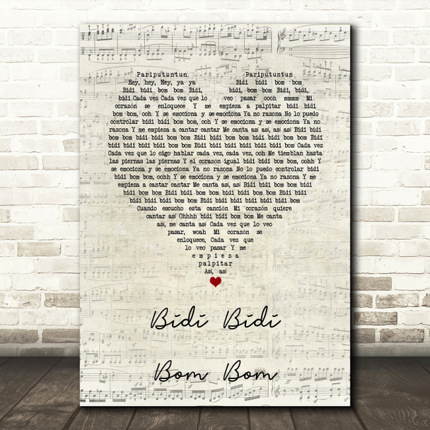 Selena Bidi Bidi Bom Bom Script Heart Song Lyric Wall Art Print