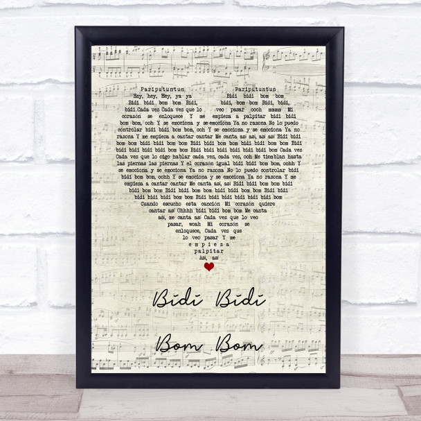 Selena Bidi Bidi Bom Bom Script Heart Song Lyric Wall Art Print
