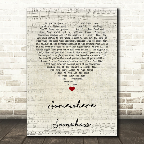 Wet Wet Wet Somewhere Somehow Script Heart Song Lyric Wall Art Print