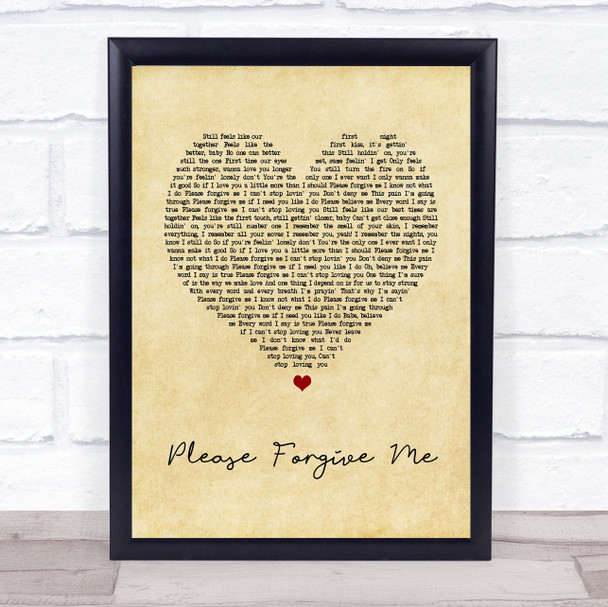 Bryan Adams Please Forgive Me Vintage Heart Song Lyric Quote Print