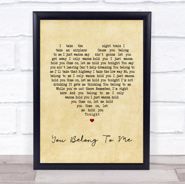 Bryan Adams You Belong To Me Vintage Heart Song Lyric Quote Print