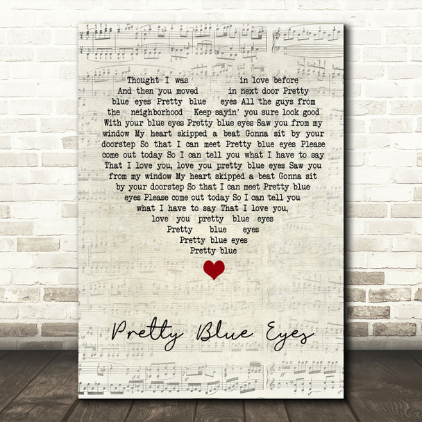 Craig Douglas Pretty Blue Eyes Script Heart Song Lyric Wall Art Print