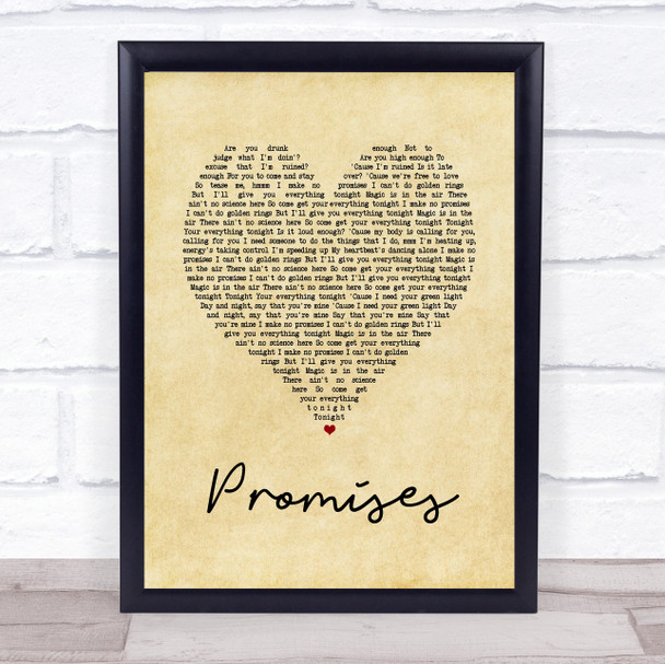 Calvin Harris and Sam Smith Promises Vintage Heart Song Lyric Quote Print