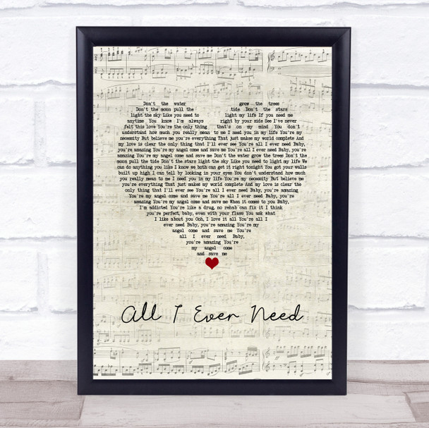 Austin Mahone All I Ever Need Script Heart Song Lyric Wall Art Print
