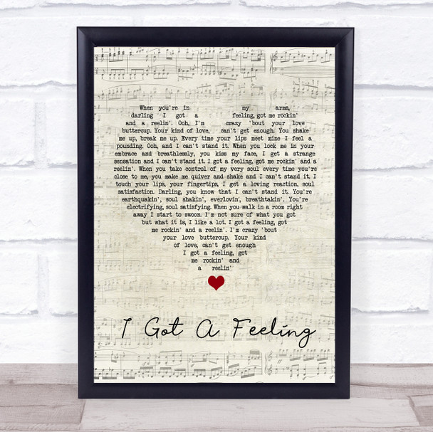 Barbara Randolph I Got A Feeling Script Heart Song Lyric Wall Art Print