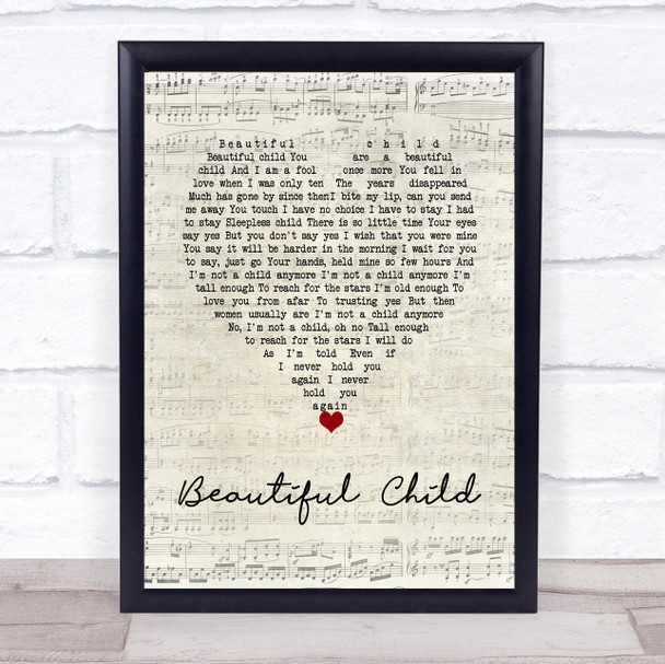 Fleetwood Mac Beautiful Child Script Heart Song Lyric Wall Art Print