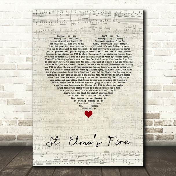 John Parr St. Elmos Fire Script Heart Song Lyric Wall Art Print