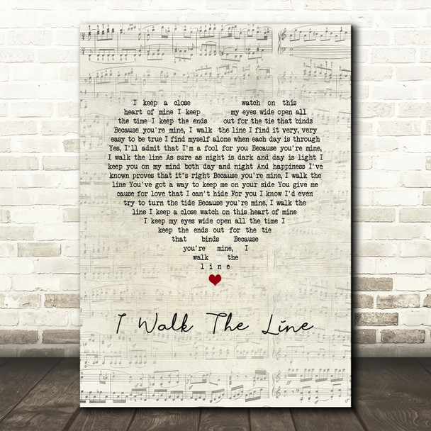 Johnny Cash I Walk The Line Script Heart Song Lyric Wall Art Print